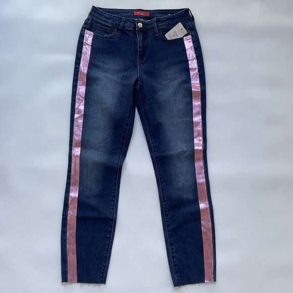 Guess Women’s Mid Rise Skinny Jeans Cropped Leg W/Tuxedo Foil Striped Size 28 - Picture 1 of 11
